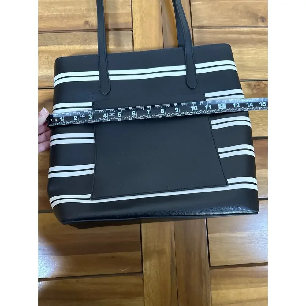 Kate Spade New York Black White Striped Large Tote Shoulder Bag
